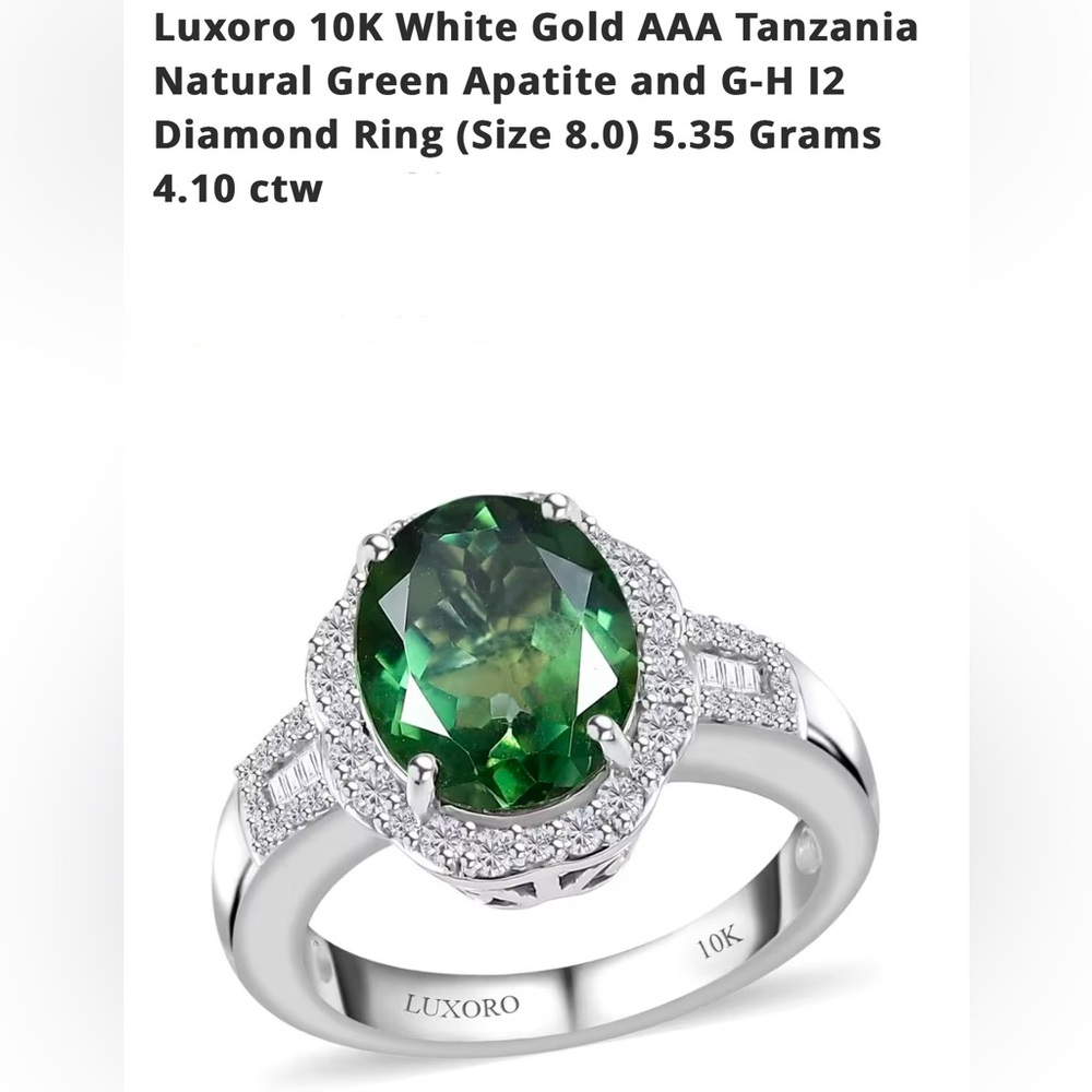 White Gold Tanzania Natural Green Apatite & G-H 12 Diamond Ring Sz 8 4.10 ctw